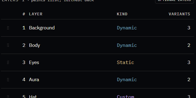 The layer table unlocked, showing drag grips