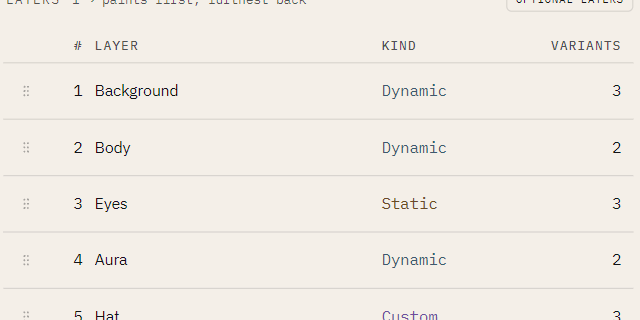 The layer table unlocked, showing drag grips