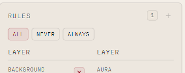A rule excluding the Spark aura whenever the Rays background is picked